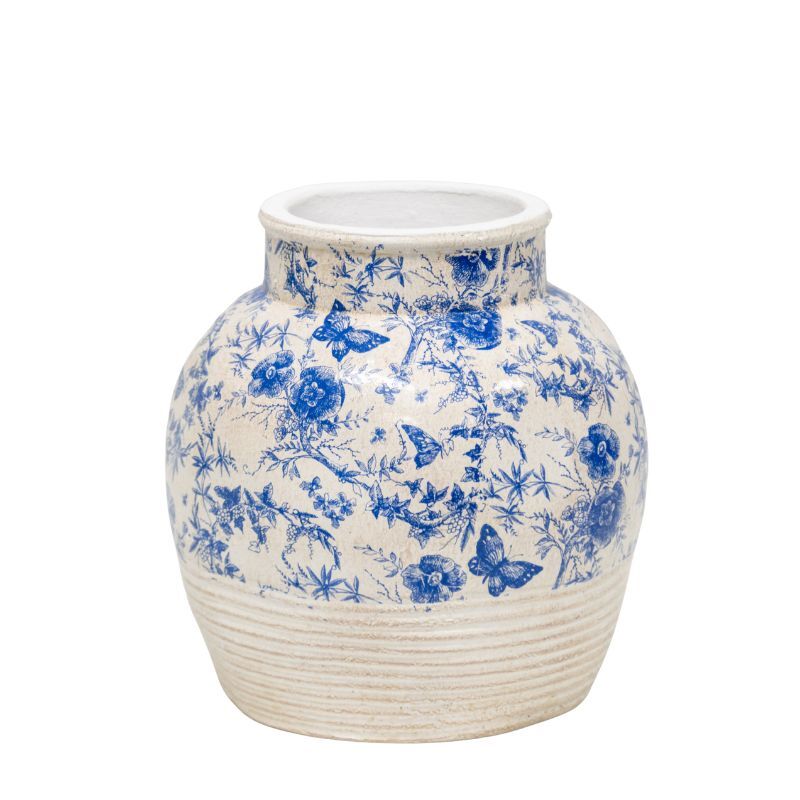 Willow &amp; Silk Glazed Blue Stoneware-Look Vase 24x24x25cm