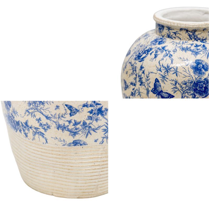 Willow &amp; Silk Glazed Blue Stoneware-Look Vase 25x25x33cm