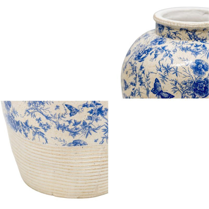 Willow &amp; Silk Glazed Blue Stoneware-Look Vase 25x25x33cm