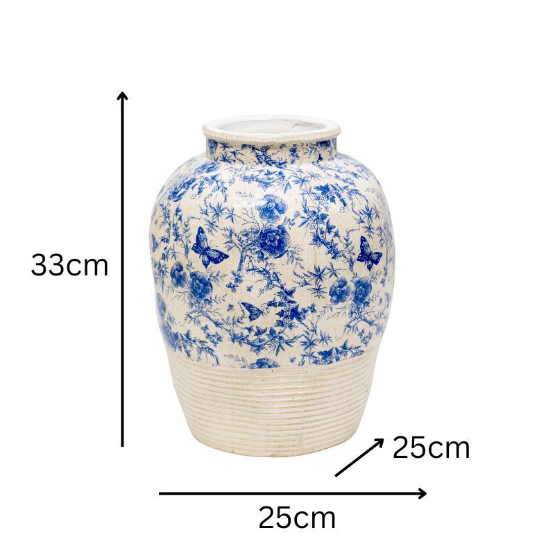 Willow &amp; Silk Glazed Blue Stoneware-Look Vase 25x25x33cm