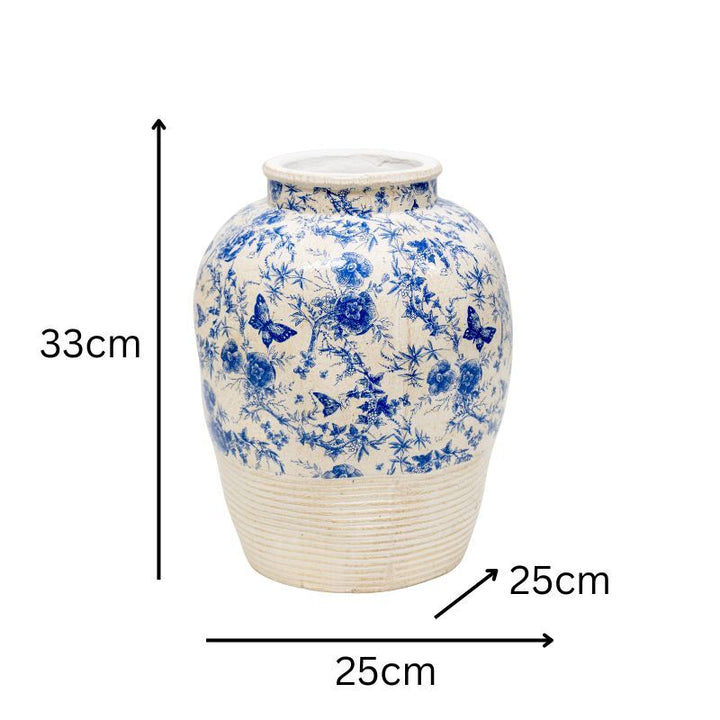 Willow &amp; Silk Glazed Blue Stoneware-Look Vase 25x25x33cm