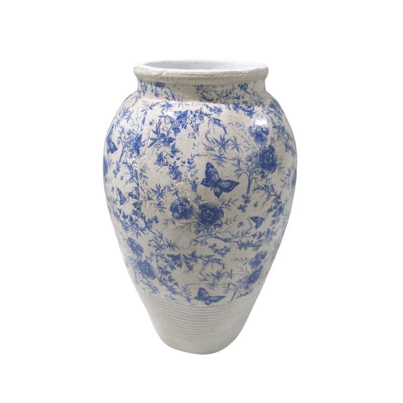 Willow &amp; Silk Glazed Blue Stoneware-Look Vase 25x25x33cm