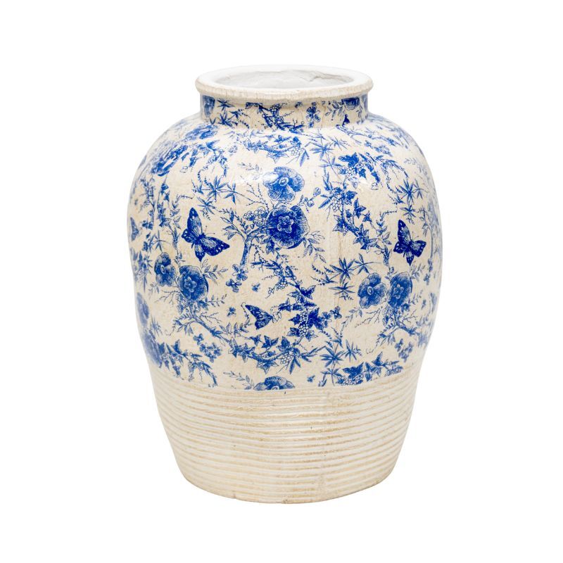 Willow &amp; Silk Glazed Blue Stoneware-Look Vase 25x25x33cm