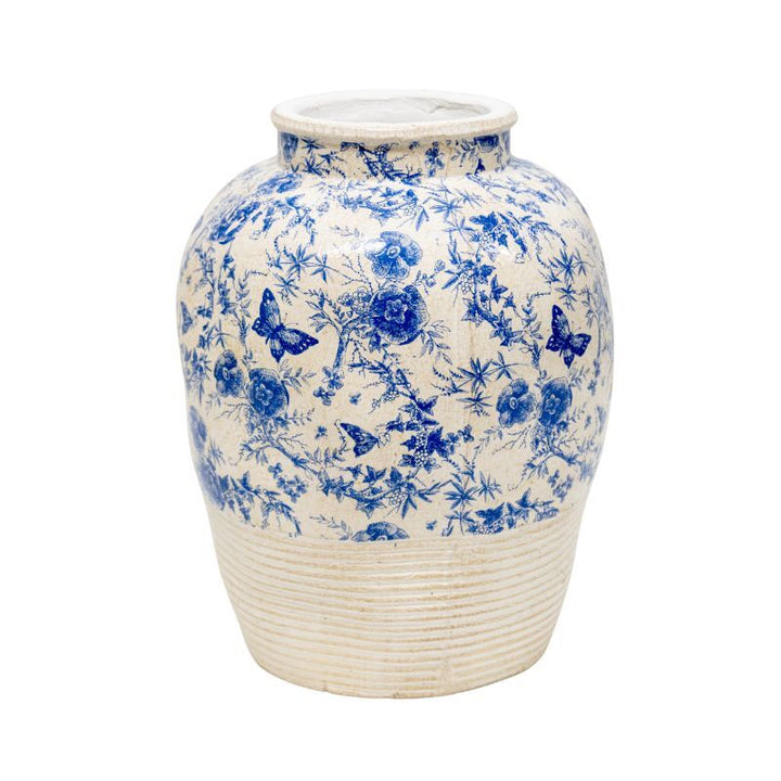 Willow &amp; Silk Glazed Blue Stoneware-Look Vase 25x25x33cm