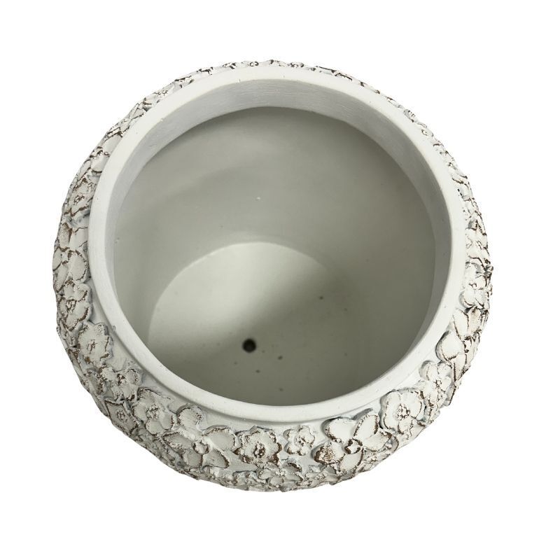 Willow &amp; Silk White Flower Embossed Planter w/Hole+Plug 25x25x24cm