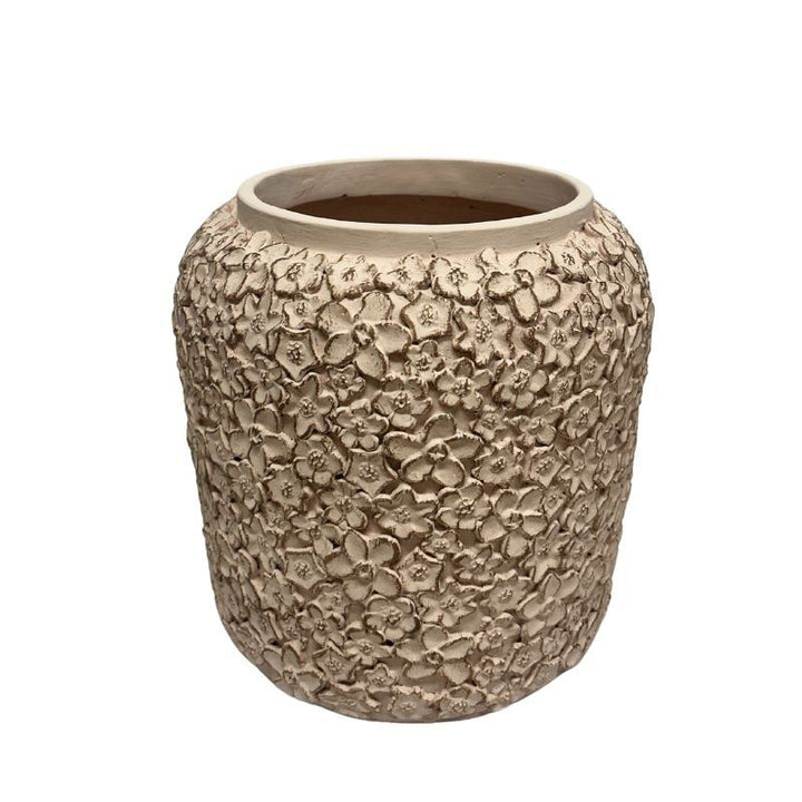 Willow &amp; Silk Dusty Pink Flower Embossed Planter w/Hole+Plug 25x25x24cm