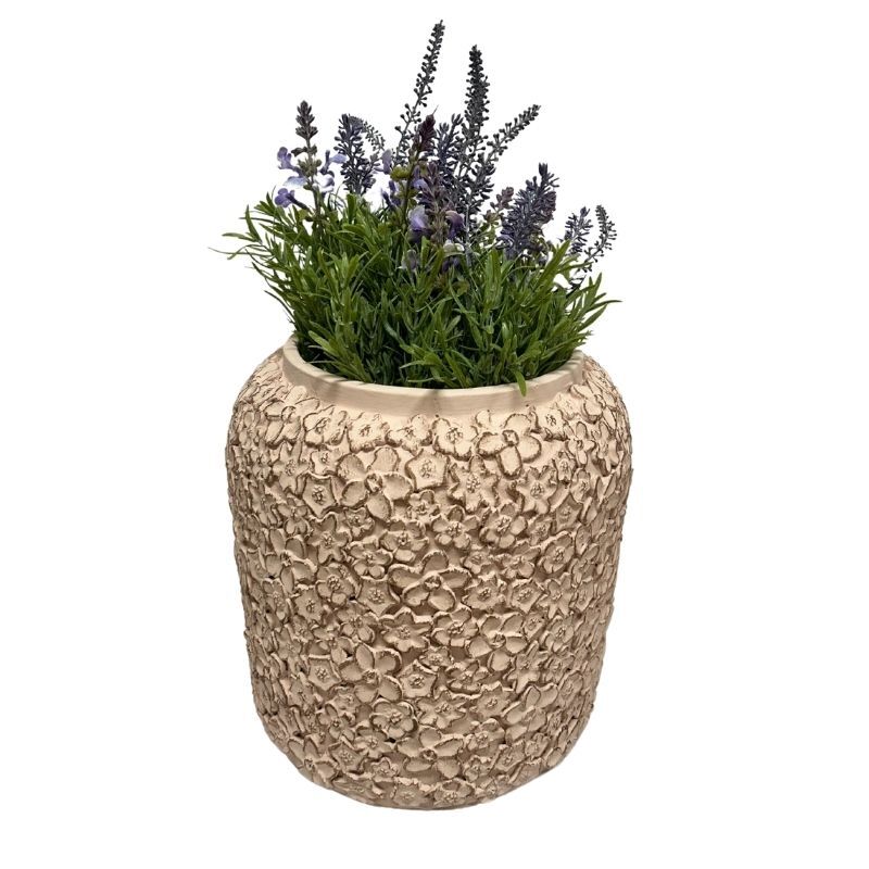 Willow &amp; Silk Dusty Pink Flower Embossed Planter w/Hole+Plug 25x25x24cm