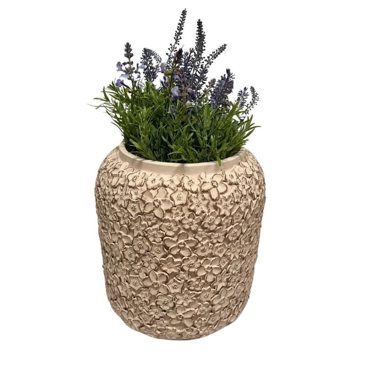 Willow &amp; Silk Dusty Pink Flower Embossed Planter w/Hole+Plug 25x25x24cm