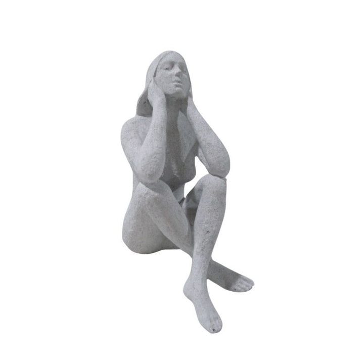 Willow &amp; Silk Lady Ornament/Figurine Elbows On Knees 23cm Textured White