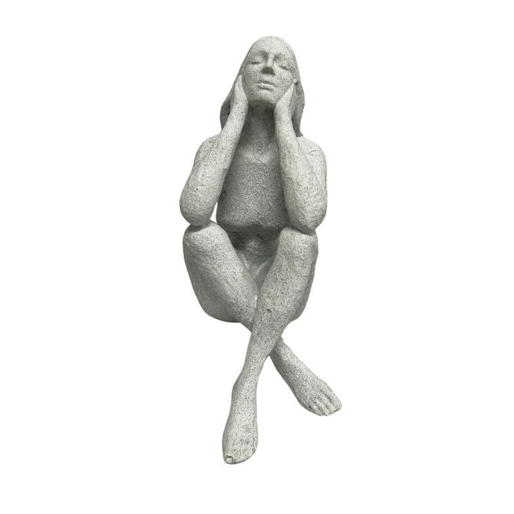 Willow &amp; Silk Lady Ornament/Figurine Elbows On Knees 23cm Textured White