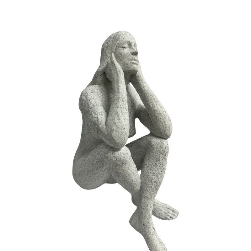 Willow &amp; Silk Lady Ornament/Figurine Elbows On Knees 23cm Textured White