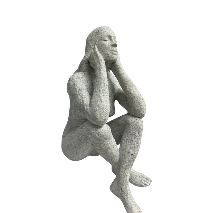 Willow &amp; Silk Lady Ornament/Figurine Elbows On Knees 23cm Textured White