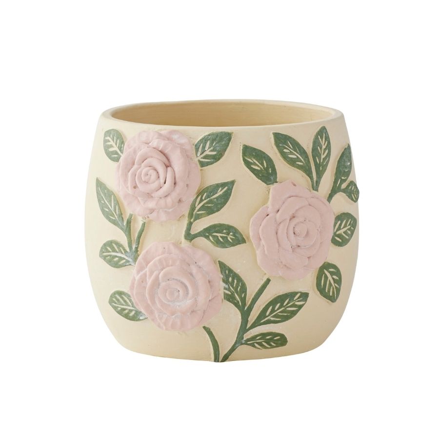 Willow &amp; Silk Embossed Rose Planter w/Hole &amp; Plug 16.5*13cm