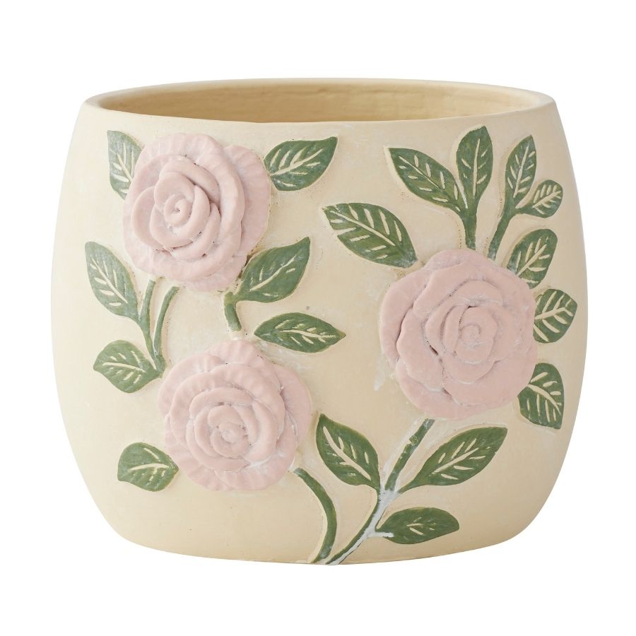 Willow &amp; Silk Embossed Rose Planter w/Hole &amp; Plug 20.5*16cm