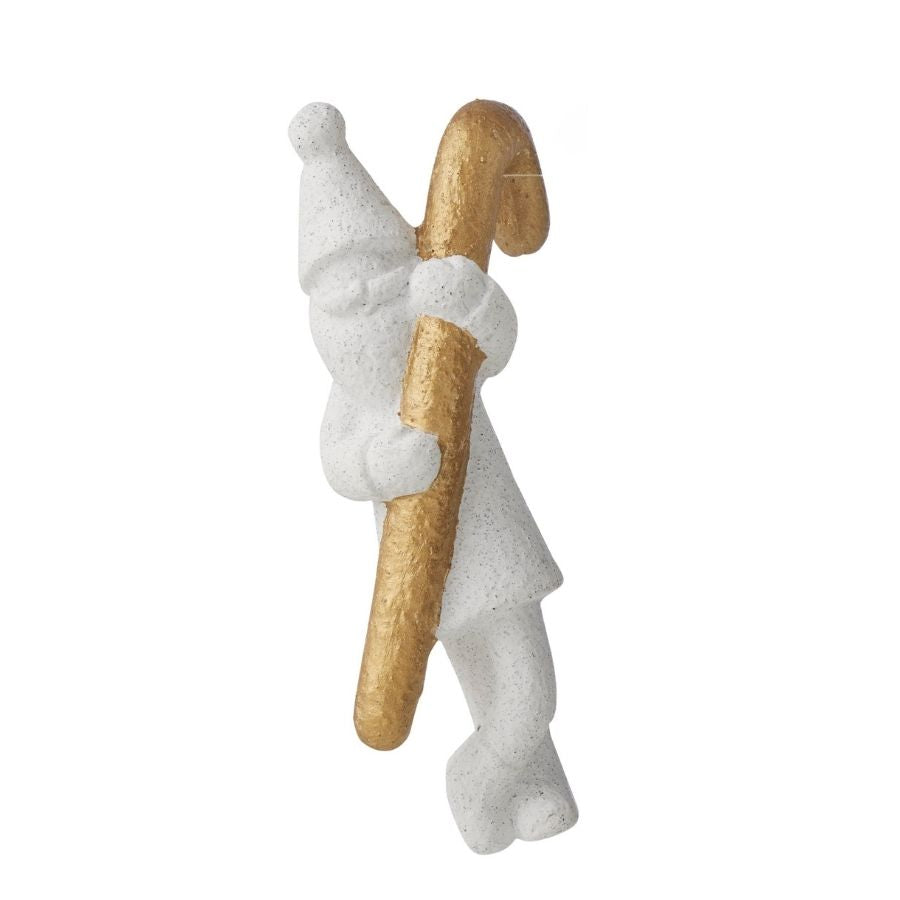 Willow &amp; Silk White/Gold Santa w/Cane Pot Hanger