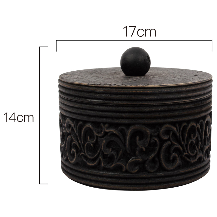Willow &amp; Silk Vintage Wooden 17cm Carved Trinket/Ornament/Jewellery Box