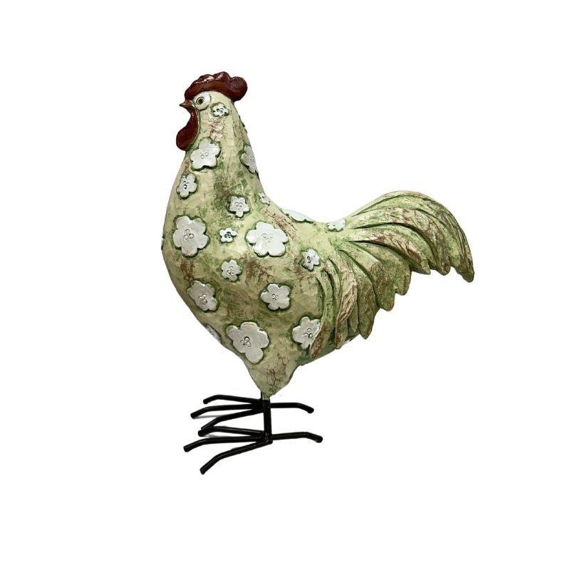 Willow &amp; Silk Polyresin 24cm Fawn Rooster w/Flowers Garden Statue/ Figurine