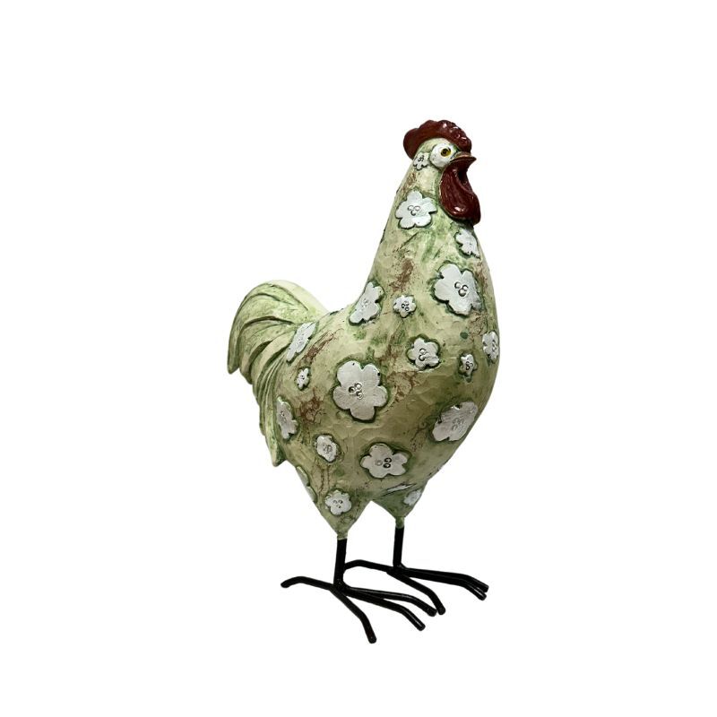 Willow &amp; Silk Polyresin 24cm Fawn Rooster w/Flowers Garden Statue/ Figurine