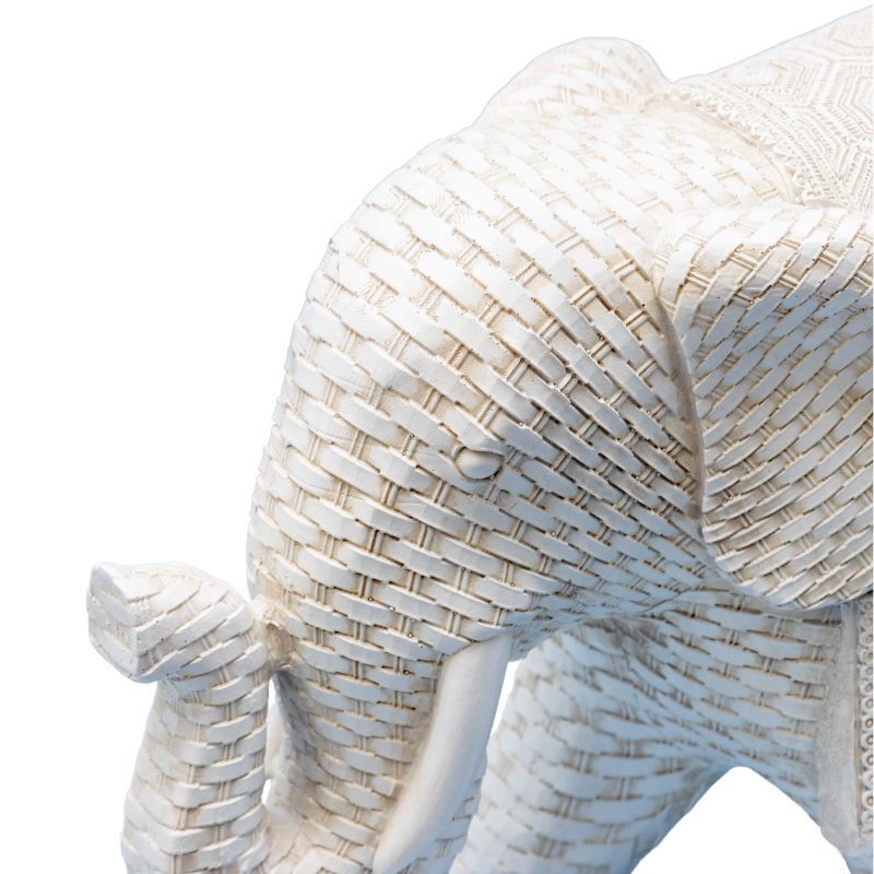 Willow &amp; Silk Decorative Elephant Ornament Dad Woven Look 30cm Off-White