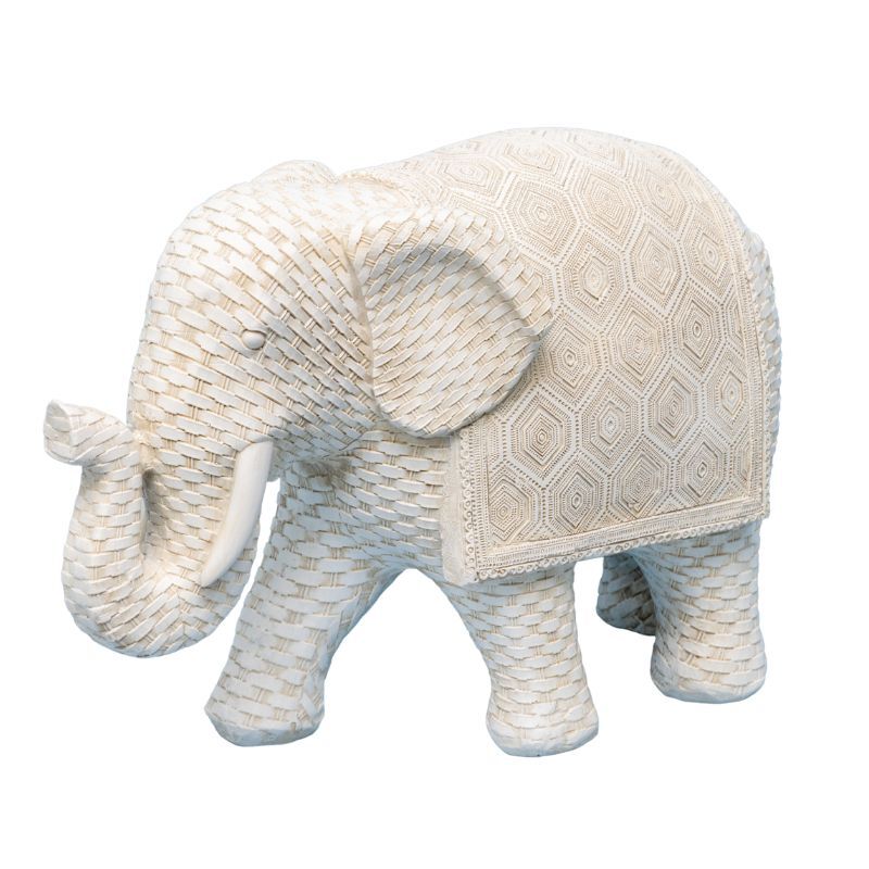 Willow &amp; Silk Decorative Elephant Ornament Dad Woven Look 30cm Off-White