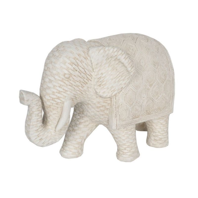 Willow &amp; Silk Decorative Elephant Ornament Dad Woven Look 30cm Off-White