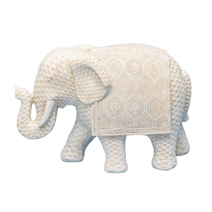 Willow &amp; Silk Decorative Elephant Ornament Woven Look 22.5x10x16cm Off-White
