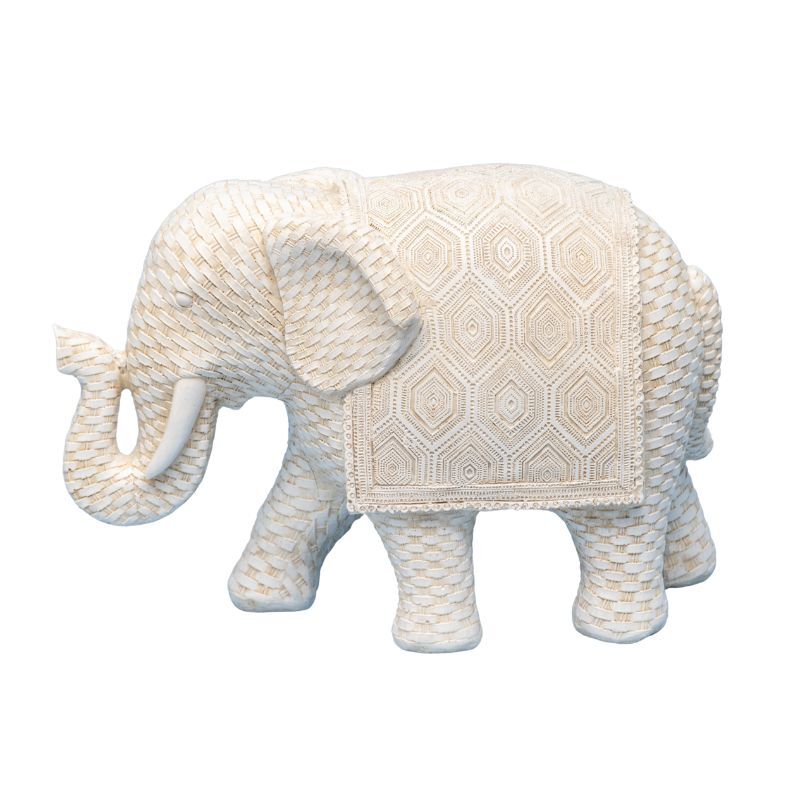 Willow &amp; Silk Decorative Elephant Ornament Woven Look 22.5x10x16cm Off-White