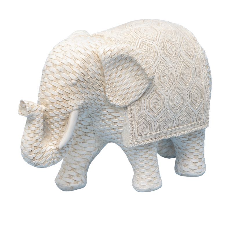 Willow &amp; Silk Decorative Elephant Ornament Woven Look 22.5x10x16cm Off-White