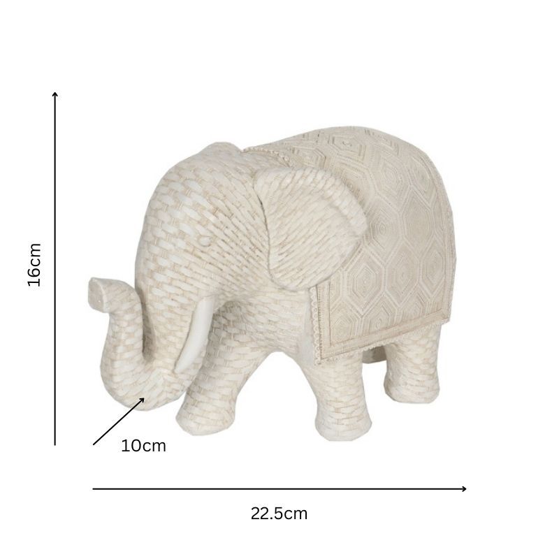 Willow &amp; Silk Decorative Elephant Ornament Woven Look 22.5x10x16cm Off-White