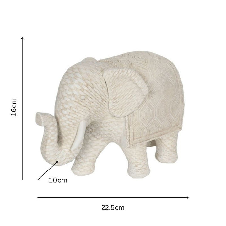 Willow &amp; Silk Decorative Elephant Ornament Woven Look 22.5x10x16cm Off-White
