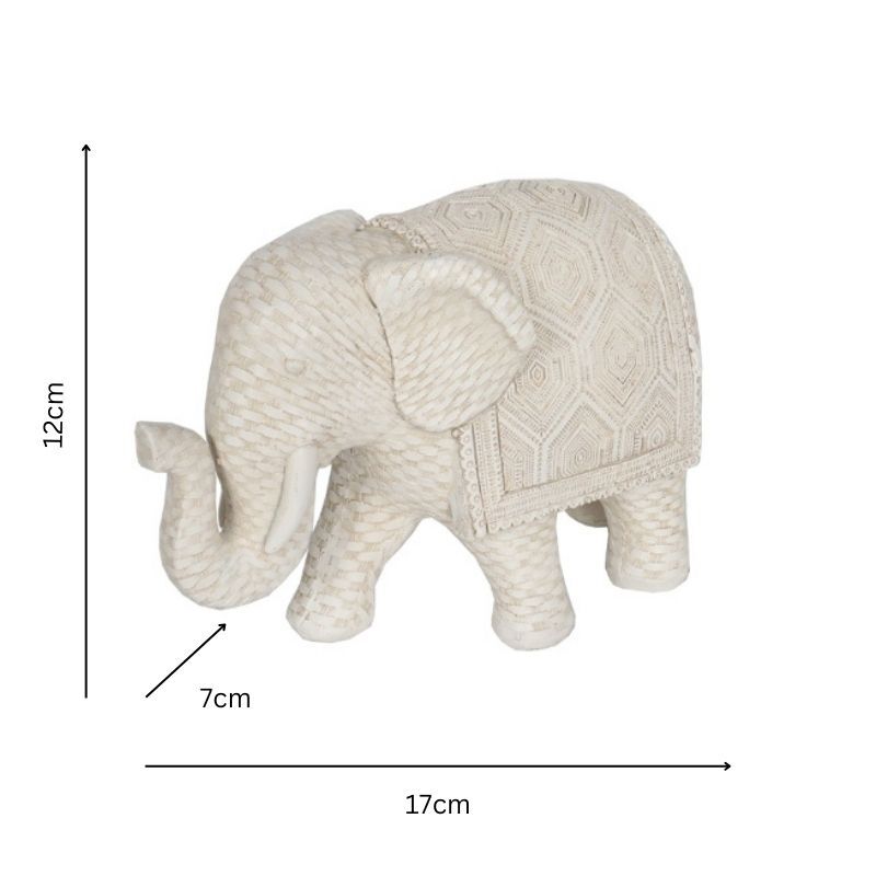 Willow &amp; Silk Decorative Elephant Ornament Woven Look 17x7.5x12cm Off-White
