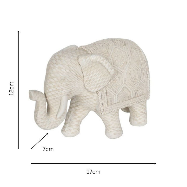 Willow &amp; Silk Decorative Elephant Ornament Woven Look 17x7.5x12cm Off-White