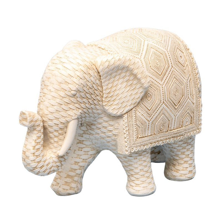 Willow &amp; Silk Decorative Elephant Ornament Woven Look 17x7.5x12cm Off-White