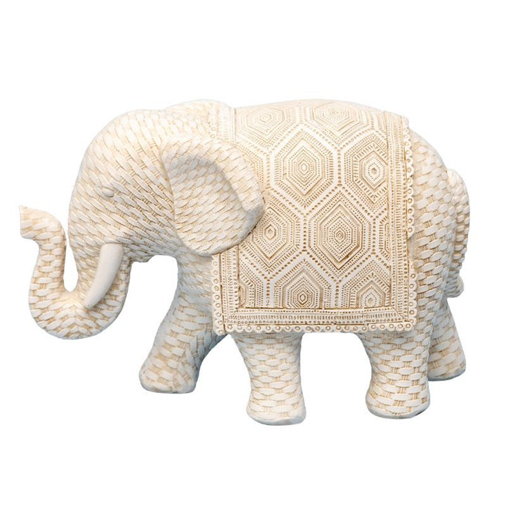 Willow &amp; Silk Decorative Elephant Ornament Woven Look 17x7.5x12cm Off-White