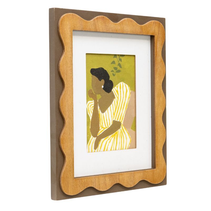 Willow &amp; Silk Wall Art Framed Sitting Lady Striped Dress 30.5x2.5x36.5cm