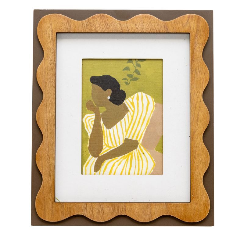 Willow &amp; Silk Wall Art Framed Sitting Lady Striped Dress 30.5x2.5x36.5cm
