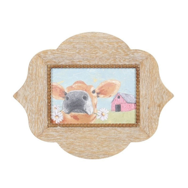 Willow &amp; Silk Wall Art Framed Cow With Daisies 30x2x38cm