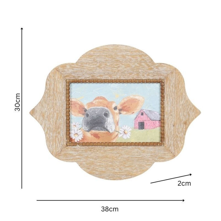 Willow &amp; Silk Wall Art Framed Cow With Daisies 30x2x38cm