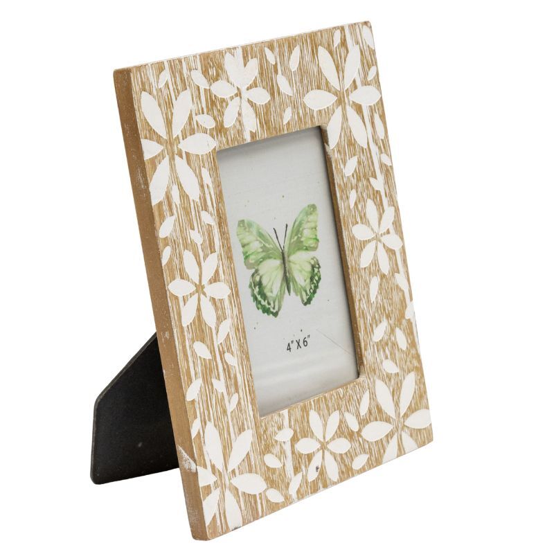Willow &amp; Silk Photo Frame Flowers Design 18x2x23cm Whitewash 4x6"