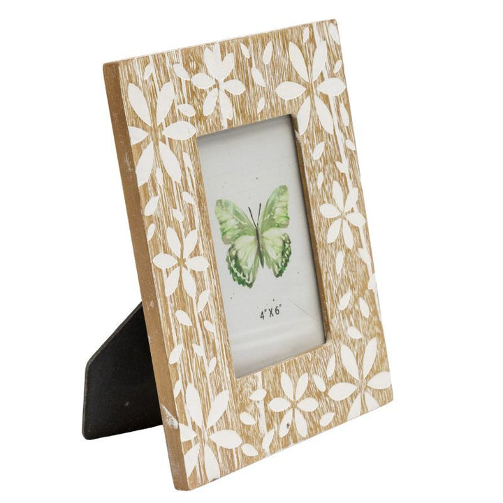 Willow &amp; Silk Photo Frame Flowers Design 18x2x23cm Whitewash 4x6"