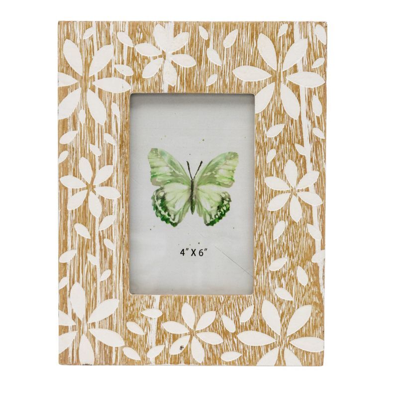 Willow &amp; Silk Photo Frame Flowers Design 18x2x23cm Whitewash 4x6"