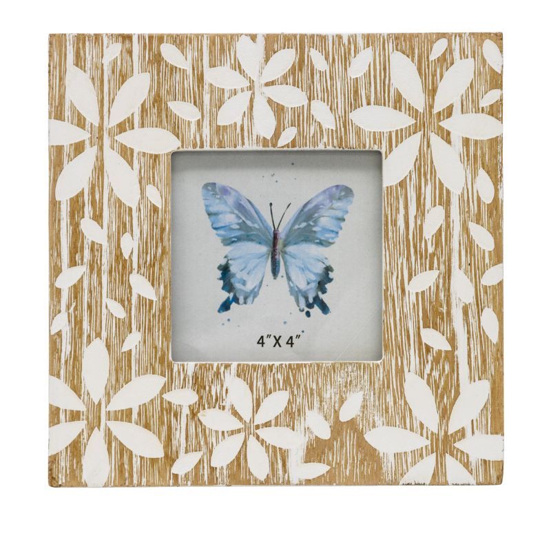 Willow &amp; Silk 4x4" Photo Frame Flowers Design 18x2x18cm Whitewash
