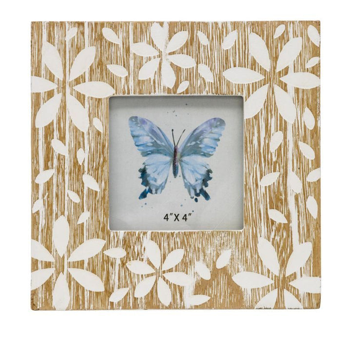 Willow &amp; Silk 4x4" Photo Frame Flowers Design 18x2x18cm Whitewash