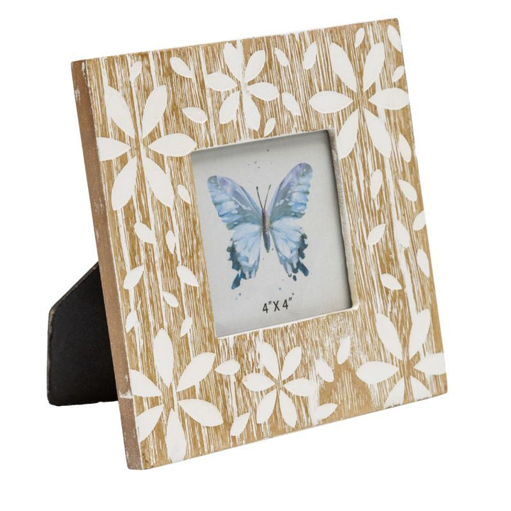 Willow &amp; Silk 4x4" Photo Frame Flowers Design 18x2x18cm Whitewash