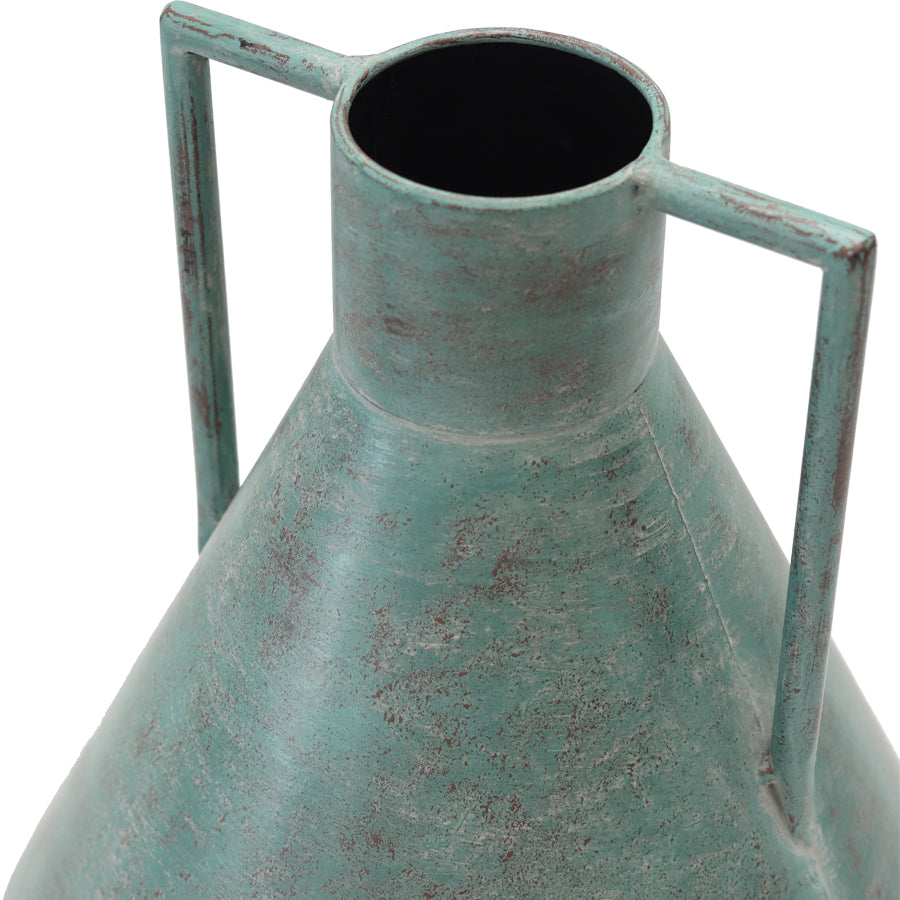Willow &amp; Silk Vintage Metal 32cm Aqua Urn Pot/Planter/Ornament w/ Handle