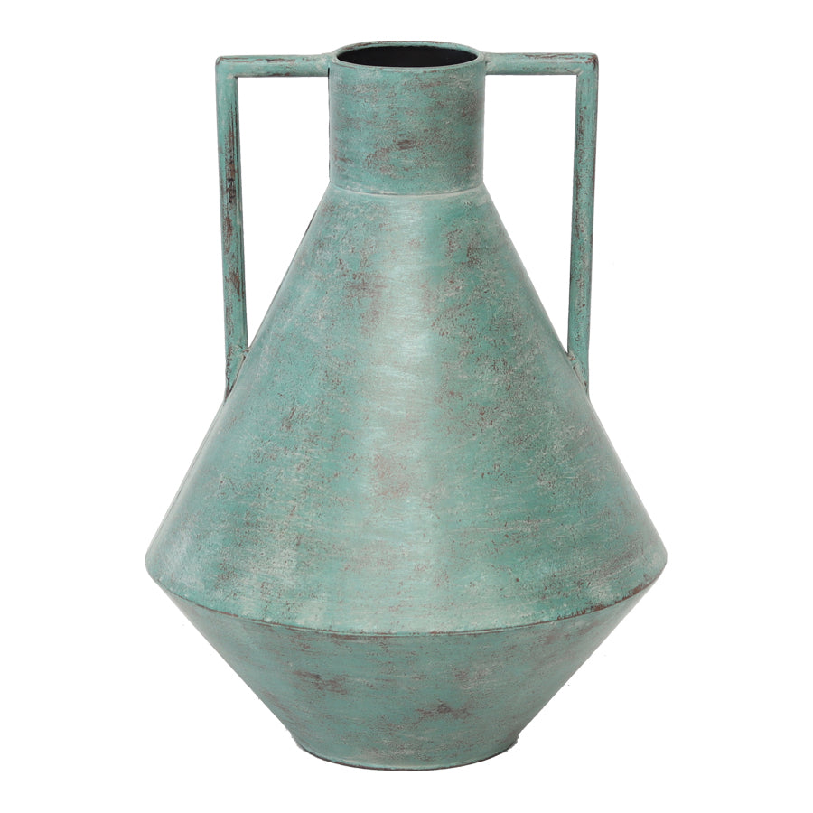 Willow &amp; Silk Vintage Metal 32cm Aqua Urn Pot/Planter/Ornament w/ Handle