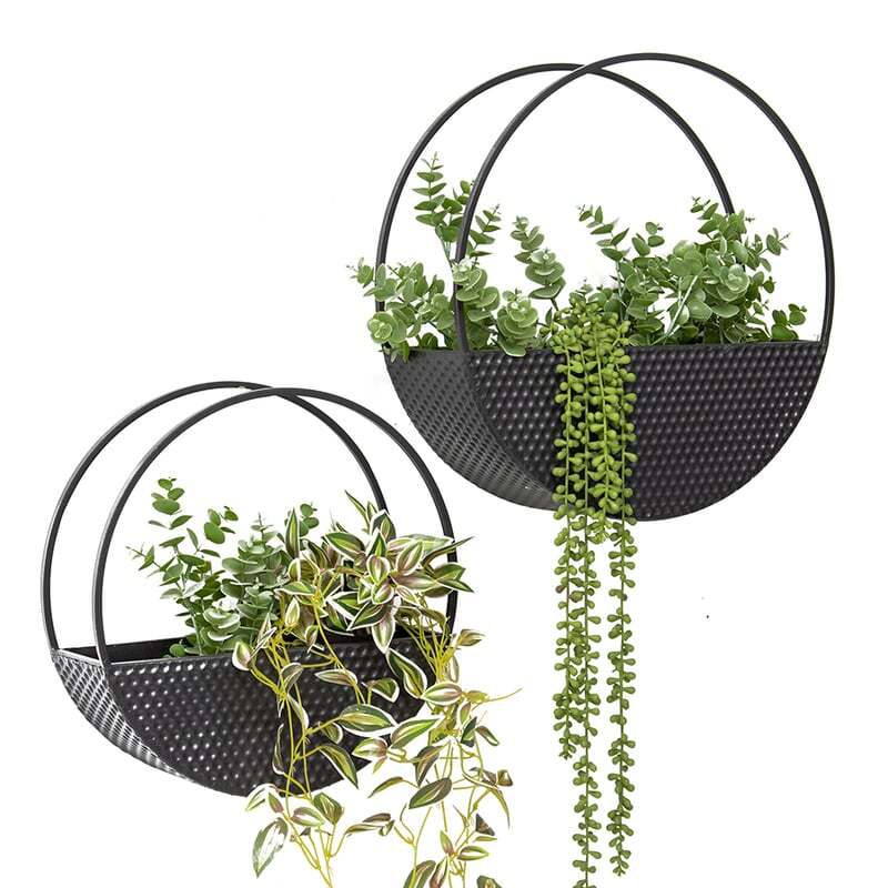 Willow &amp; Silk Nested 40cm/33cm Set of 2 Hanging Metal Basket Wall Planters