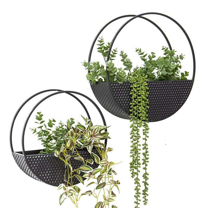 Willow &amp; Silk Nested 40cm/33cm Set of 2 Hanging Metal Basket Wall Planters
