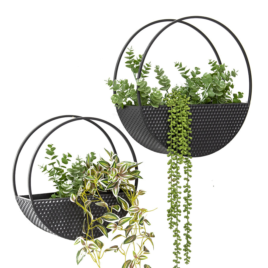 Willow &amp; Silk Nested 40cm/33cm Set of 2 Hanging Metal Basket Wall Planters