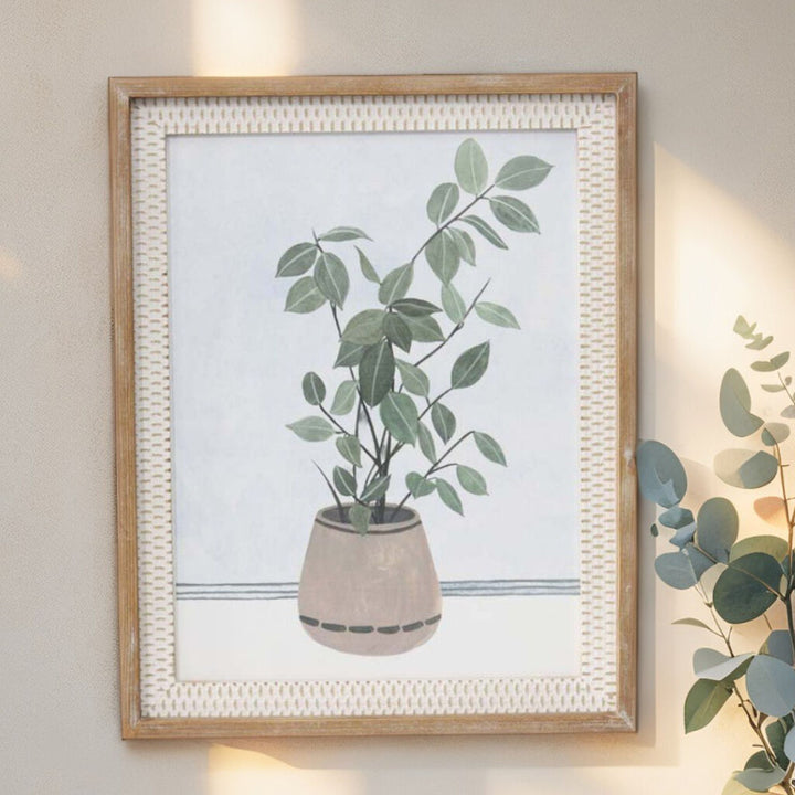 Willow &amp; Silk Wooden Framed 51cm Pothos Plant Wall Art